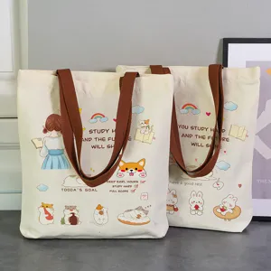 Sac cabas en toile grande capacite impression dessin anime mignon sac d'epaule etudiant chic
