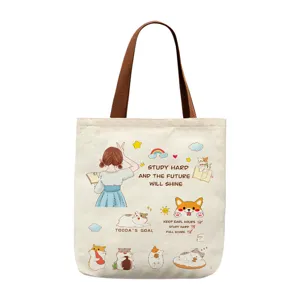 Joli sac cabas en toile avec imprimé graphique, grand sac d'épaule décontracté pour étudiants.