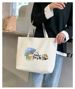 Cute hamster print canvas tote bag, large capacity casual shoulder bag for daily use.