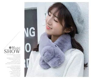 Women winter plush faux rabbit fur scarf soft warm thick neck collar fashion apparel accessories