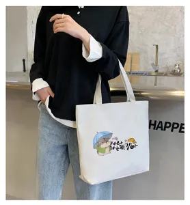 Casual large capacity canvas tote bag with cute hamster print for daily school and commuting