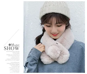 Women winter thick fluffy plush faux fur scarf cute warm neck wrap fashion accessory