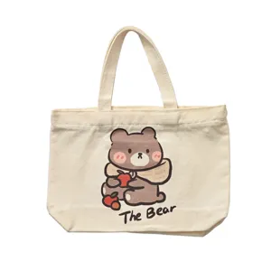Cute canvas tote bag for women daily commute lunch box handbag featuring adorable bear print