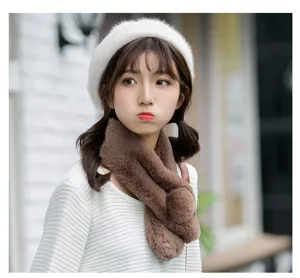 Women winter plush scarf cute fluffy soft warm neck warmer Korean style fashion accessory