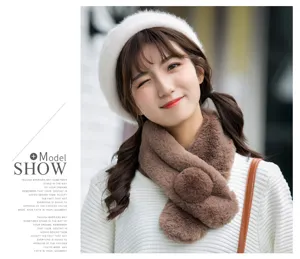 Cozy winter plush scarf and white beret set for women, soft thick warm fashion neck warmer.