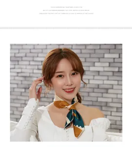 Women fashion geometric print small square silk scarf elegant spring autumn neckerchief