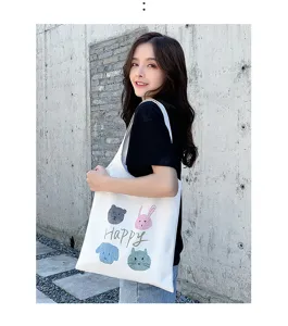 Niedliche japanische Canvas Tragetasche für Damen, lässige Schultasche mit großem Volumen.