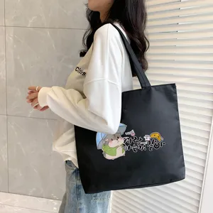 Large capacity canvas tote bag for women, stylish student shoulder bag with cute hamster print.