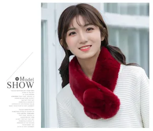 Women winter plush faux fur scarf warm thick red soft neck warmer fashion casual chic.