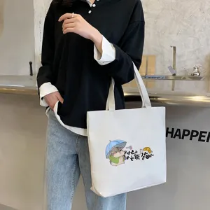 Casual canvas tote bag for women, large capacity shoulder bag with cute hamster print.
