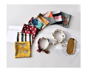Versatile printed square silk scarf for women, chic neckerchief and hair accessory for any season.