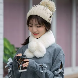 Women's Winter Faux Rabbit Fur Scarf Thick Plush Neck Warmer Cute Cross Over Neck Collar Soft Warm Muffler For Girls Students