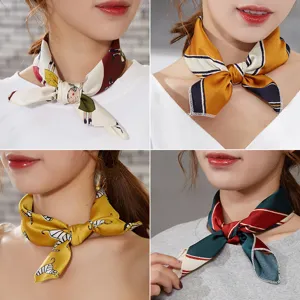 Women Elegant Printed Chiffon Square Scarf Versatile Silk-Like Neck Neckerchief Fashion Headband Accessory Women Students