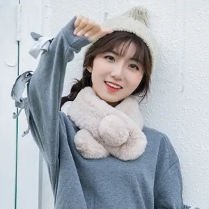 Women winter plush scarf and knitted hat set cute thick soft warm neck warmer Korean style