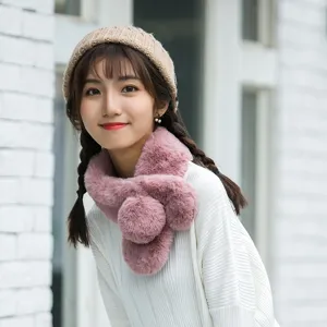Women winter pink plush scarf cute furry neckerchief thick warm stylish soft seasonal accessory