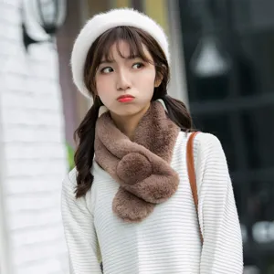 Women winter plush warm scarf cute soft furry thick faux rabbit fur neck warmer for daily wear