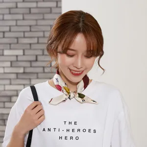Women small silk scarf square neckerchief floral print fashion neck scarf for spring autumn