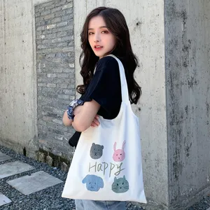 Große Kapazität Segeltuchtasche Damen Japanischer Stil Cartoon Druck Schultertasche Für Studenten Schule Alltag