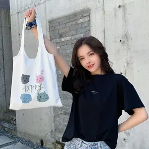 Niedliche Cartoon Canvas Tragetasche, lässige große Schultertasche für Damen im Alltag.
