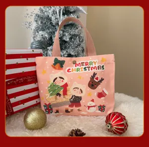 Sac cabas en toile de Noël pour femme, sac à main imprimé dessin animé, sac cadeau festif.
