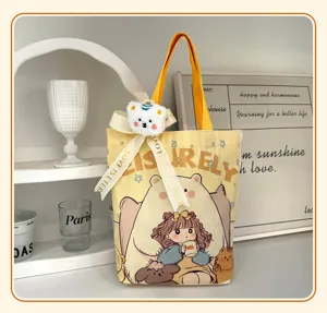 Bolsa tote de lona con bonito diseño de dibujos animados para niños y uso diario.