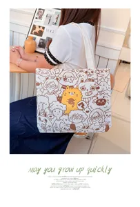 Niedliche Cartoon große Kapazität Canvas Umhängetasche, Detailansicht des süßen Doodle-Designs.