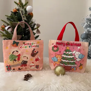 Sac cabas en toile de Noël pour femmes, sac à main imprimé de dessin animé, sac cadeau
