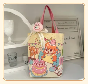 Lindo bolso tote de lona de dibujos animados para niños, bolsa de regalo de cumpleaños.