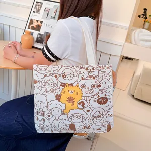 Niedliche Cartoon Canvas Tragetasche mit grossem Fassungsvermoegen fuer Alltag und Schule.