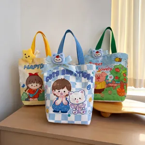 Bolso de Mano de Lona de Dibujos Animados Para Niños Regalo de Cumpleaños Bolsa de Regalo Pequeño Bolso de Mano Para Mujeres Viajes Estampado de Lona Bolsa de Regalo Con Peluche