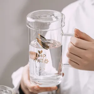 Tasse à Café en Verre Borosilicaté Avec Couvercle Et Poignée Grand Verre à Eau Transparent Pour Bureau Maison