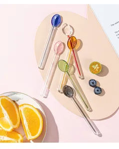 Colorful glass spoon sweet style stirring spoon clear coffee dessert spoons set for home