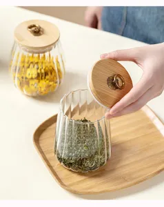 Japanischer versiegelter Glas Teelagertopf mit Bambus Holzdeckel und Tablett für Küche