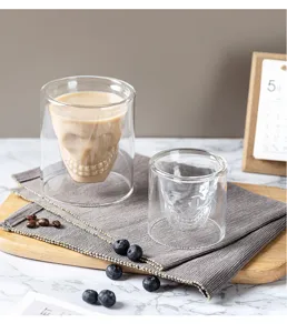 Tazza da caffè in vetro con teschio a doppia parete tazza trasparente resistente al calore