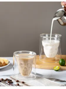 Tazza da caffè teschio in vetro a doppia parete resistente al calore tazza creativa.