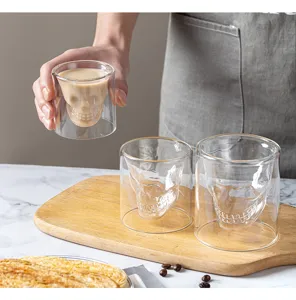 Tazza da caffè teschio in vetro a doppia parete resistente al calore bicchiere dettaglio