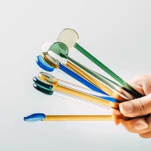 Heat Resistant Glass Stirring Rod Long Handle Coffee Juice Stirrer Cute Color Dessert Spoon For Kitchen Drinkware