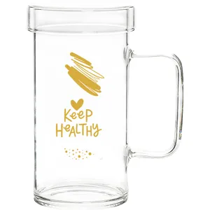 Tasse à café en verre transparent avec couvercle et poignée, grande tasse à thé de bureau.