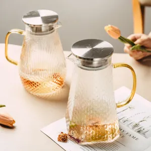 Heat Resistant Glass Teapot Hammered Water Kettle Clear Glass Tea Pitcher With Stainless Steel Lid And Handle