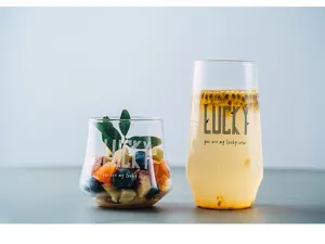 Clear heat resistant glass cup for juice coffee and dessert daily use detail view.
