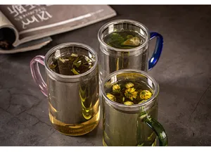 Tasse à thé en verre avec filtre en acier inoxydable 304, grande capacité résistante.