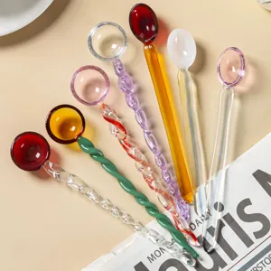 Korean Style Cute Candy Color Glass Spoon Creative Spiral Twisted Transparent Amber Pink Coffee Stirring Spoon Tableware