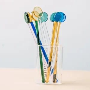 Colorful heat-resistant glass stirring rods long handle spoons for coffee juice dessert.
