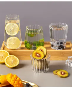 Transparant geribbeld glazen beker voor koffie water melk, esthetische drankglas voor thuis.