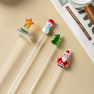 Christmas glass stirring spoons set, cute candy color cocktail coffee stir sticks here.