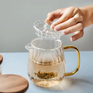 Japanese glass tea cup with lid filter, clear heat-resistant water cup for office use