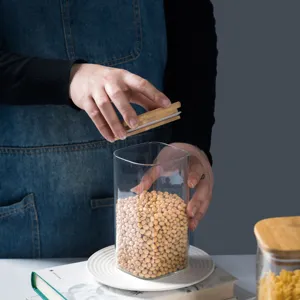 Viereckiger Glas Vorratsbehälter Mit Bambusdeckel Luftdichter Lebensmittelbehälter Für Küche Müsli Tee Kaffeebohnen