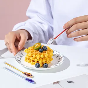 Korean heat-resistant colorful glass spoon, cute candy stirring spoon for coffee and dessert.
