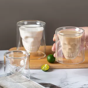 Tazza da caffè in vetro a doppia parete teschio creativa tazza da tè trasparente nuova