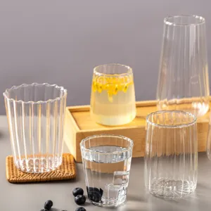 Ins Stijl Hittebestendige Transparante Glazen Beker Verticale Streep Koude Brouw Koffie Melk Beker Huishoudelijk Drinkgerei